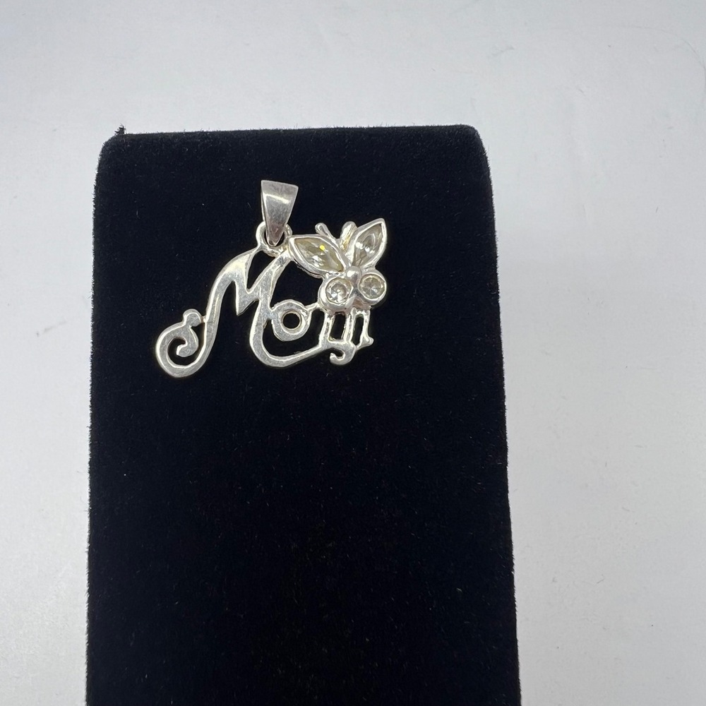Sterling Silver Mom Butterfly Pendant Mothers Day Cubic Zirconia Gift Charm Baby